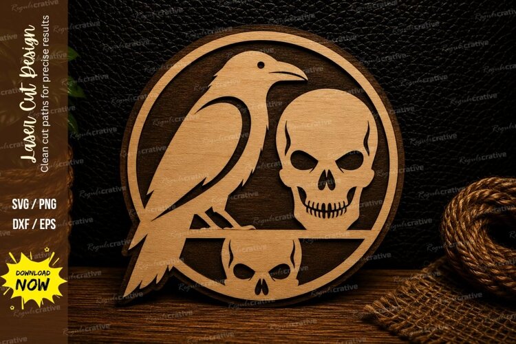 Raven and Skull Laser Cut SVG Design raven svg, crow skull example image 1