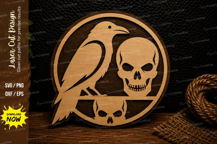 Raven and Skull Laser Cut SVG Design raven svg, crow skull