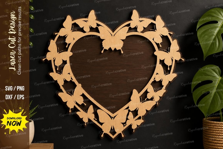 Butterfly Heart Frame laser cut svg File butterfly heart example image 1