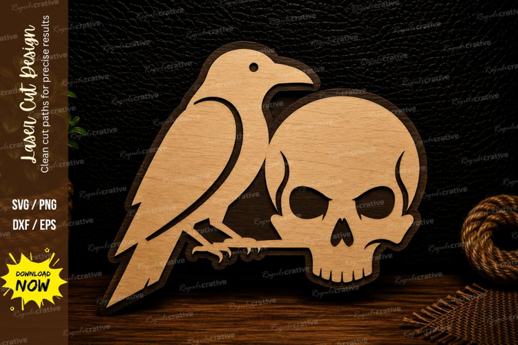 Raven with Skull Laser Cut SVG Design raven skull svg, crow