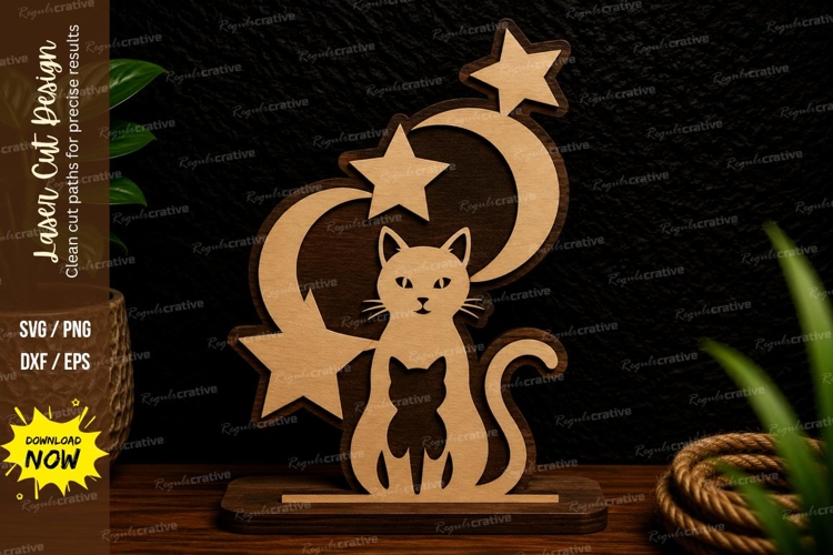 Celestial Moon Cat Laser Cut SVG Design moon cat svg, celest