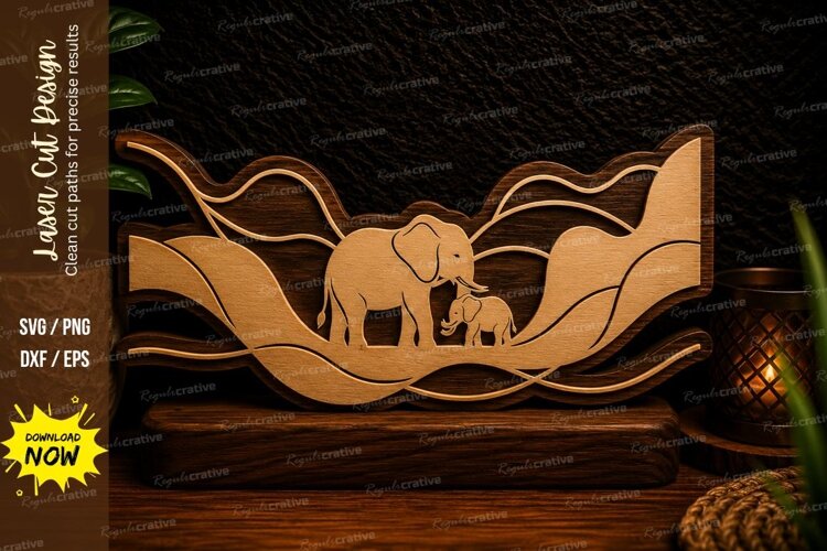 Elephant Family Nature Scene Laser Cut SVG Design elephant example image 1