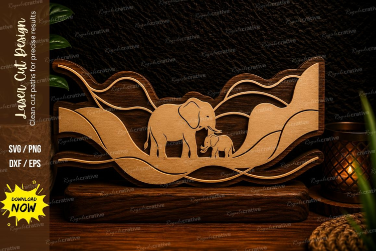Elephant Family Nature Scene Laser Cut SVG Design elephant