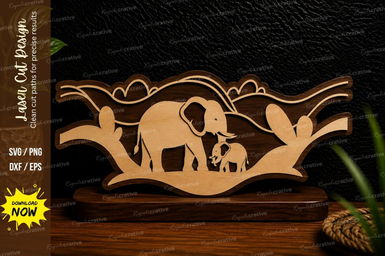 Elephant Family Sunset Laser Cut SVG Design elephant family