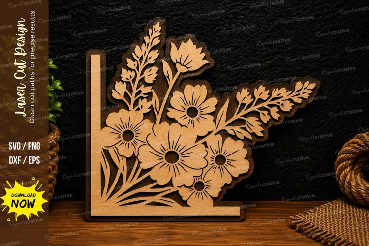 Wildflower Bouquet Corner Laser Cut SVG Design wildflower