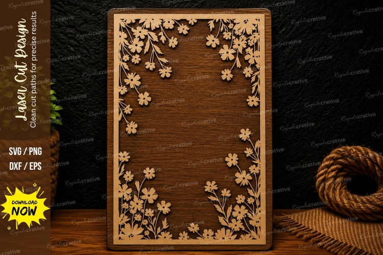 Elegant Floral Rectangle Frame Laser Cut SVG Design flower