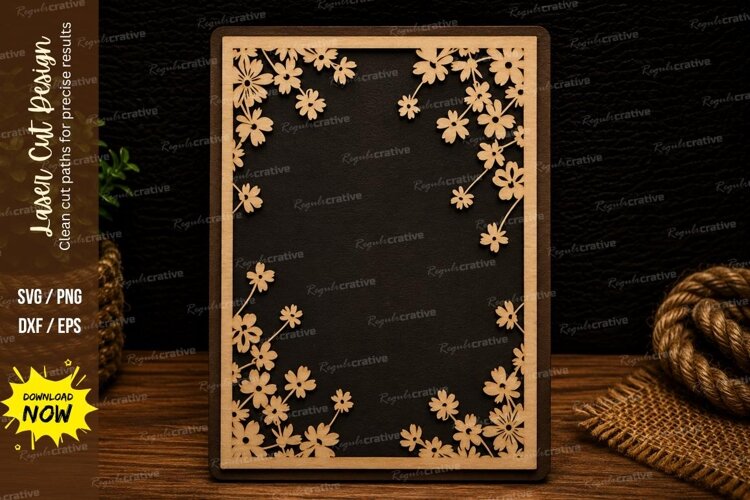 Delicate Blossom Border Frame Laser Cut SVG Design blossom example image 1