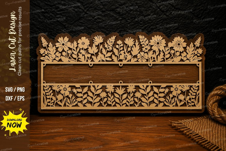 Floral Garden Name Plate Laser Cut SVG Design floral name