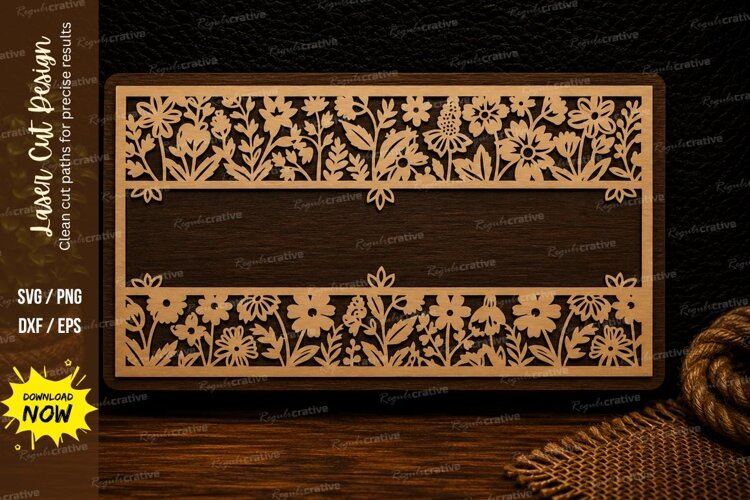 Botanical Border Name Plate Laser Cut SVG Design botanical example image 1