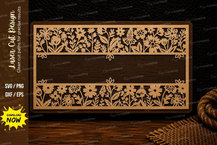Botanical Border Name Plate Laser Cut SVG Design botanical