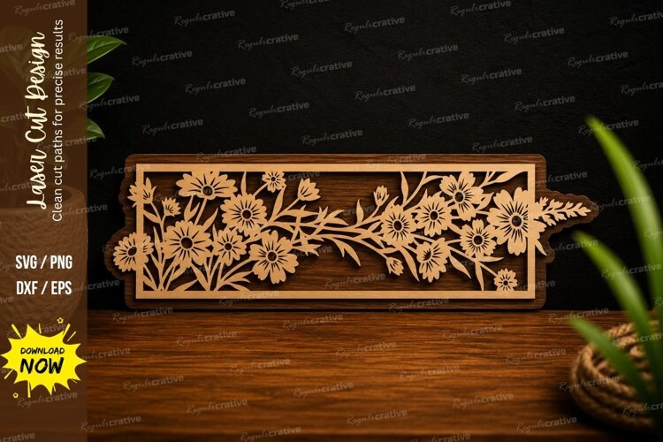 Horizontal Floral Border Panel Laser Cut SVG Design horizont example image 1