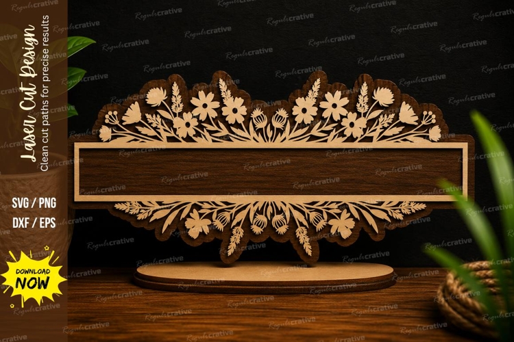 Round Wildflower Name Plate Laser Cut SVG Design round flora