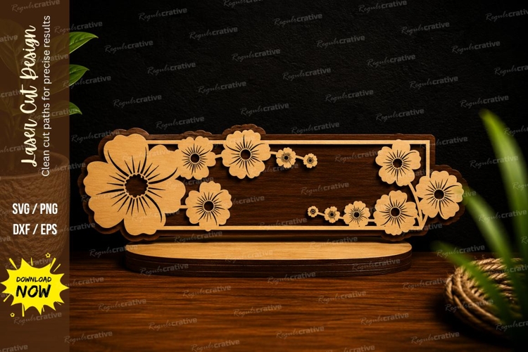 Modern Floral Name Plate Laser Cut SVG Design modern floral