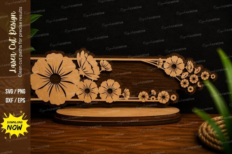 Floral Corner Name Plate Laser Cut SVG Design floral corner example image 1