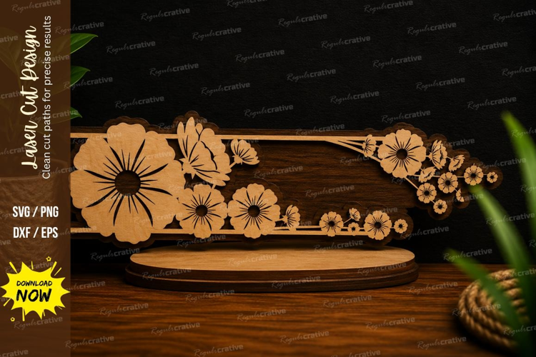 Floral Corner Name Plate Laser Cut SVG Design floral corner