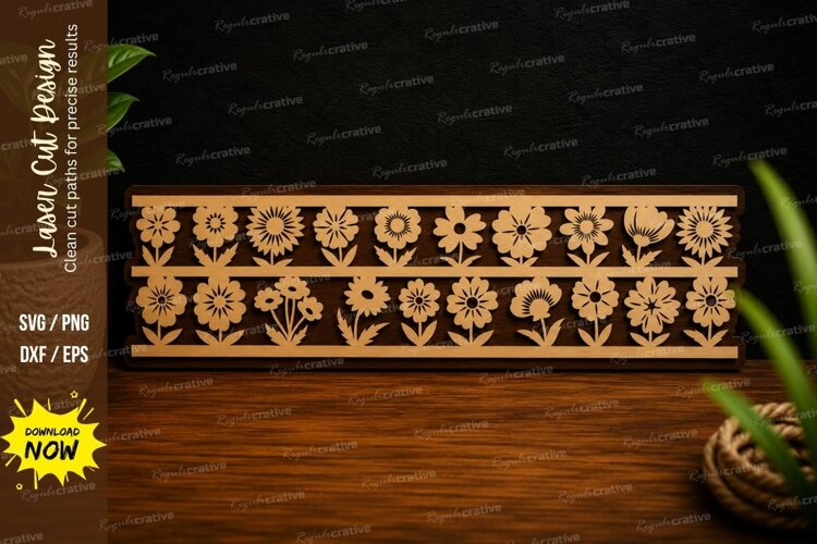 Decorative Floral Border Strip Laser Cut SVG Design example image 1