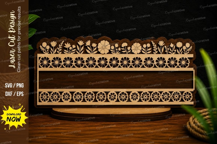 Floral Name Plate Border Laser Cut SVG Design floral name
