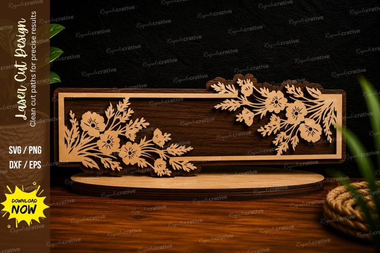 Rustic Floral Corner Name Plate Laser Cut SVG Design rustic