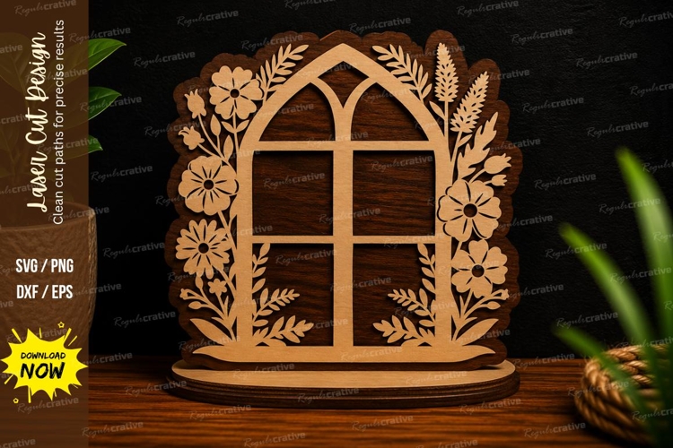 Floral Garden Window Frame Laser Cut SVG Design garden