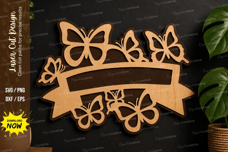 Butterfly Banner Frame laser cut svg File butterfly banner example image 1