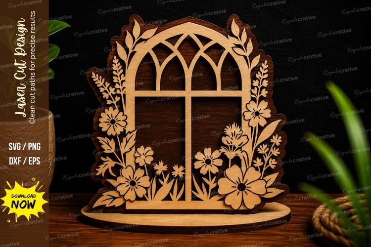Botanical Arched Window Laser Cut SVG Design arched floral