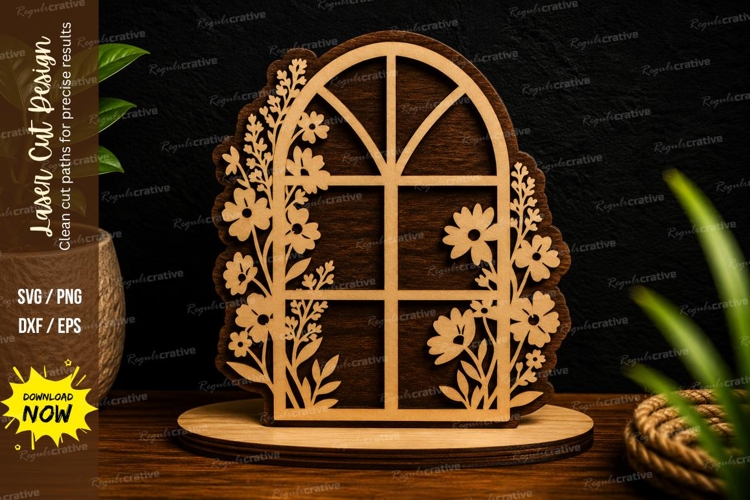 Arched Floral Window Frame Laser Cut SVG Design arched flora
