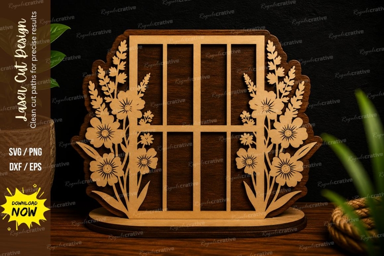 Floral Garden Window Frame Laser Cut SVG Design floral windo
