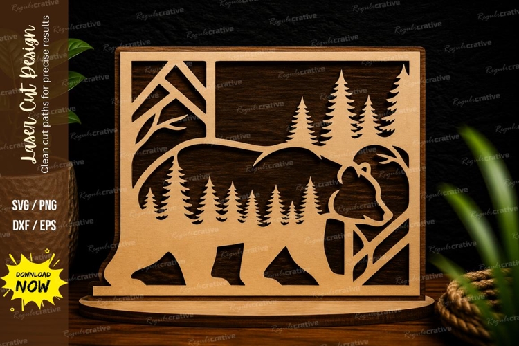 Forest Bear Frame Laser Cut SVG Design forest bear svg, bear