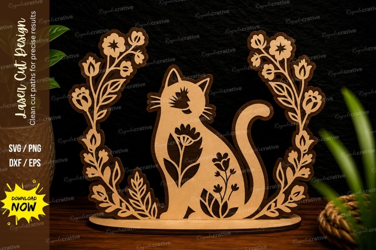 Floral Cat Wreath Laser Cut SVG Design floral cat svg, cat
