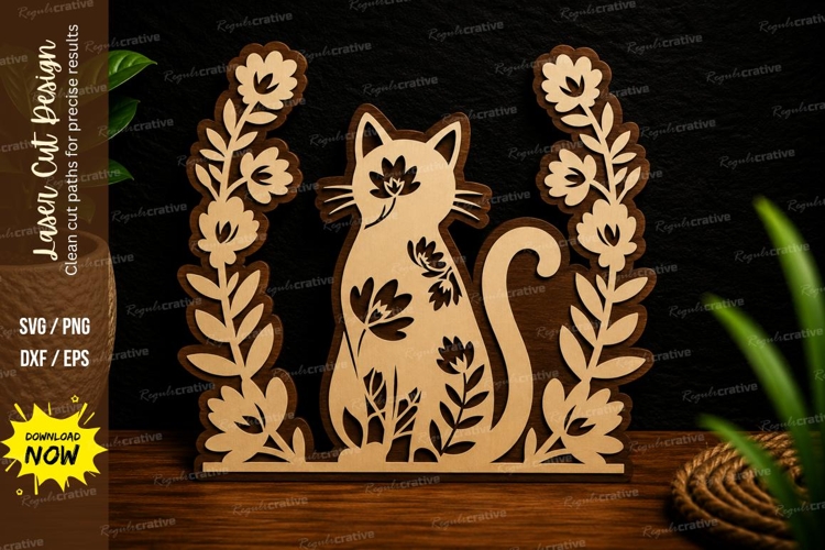 Botanical Cat Frame Laser Cut SVG Design botanical cat svg,