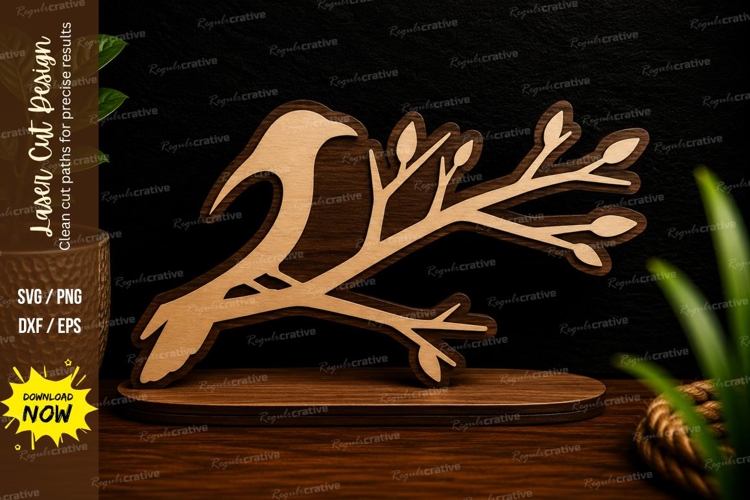 Minimal Bird on Branch Laser Cut SVG Design bird on branch