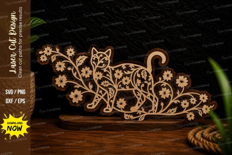Floral Cat and Kitten Laser Cut SVG Design cat and kitten