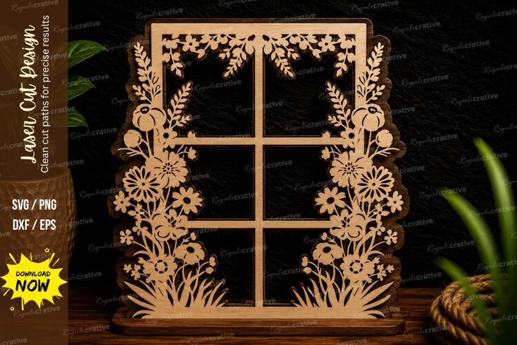 Floral Window Frame Laser Cut SVG Design floral window frame example image 1