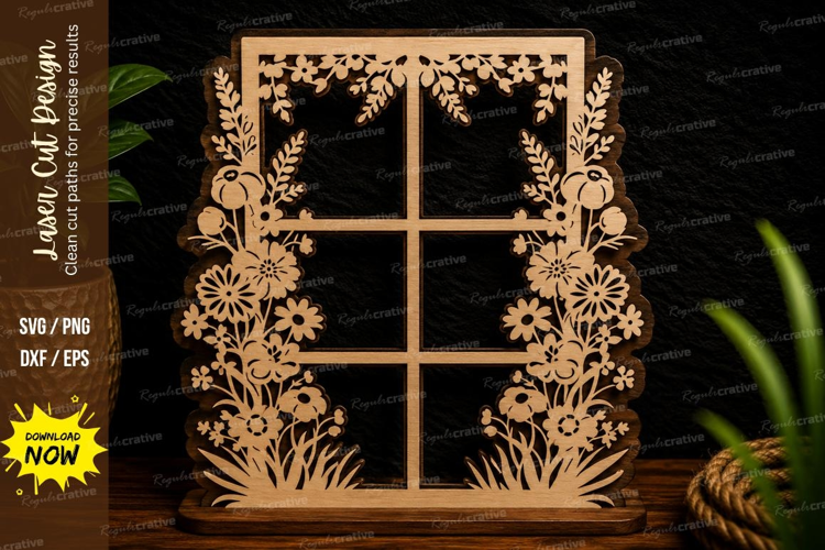 Floral Window Frame Laser Cut SVG Design floral window frame