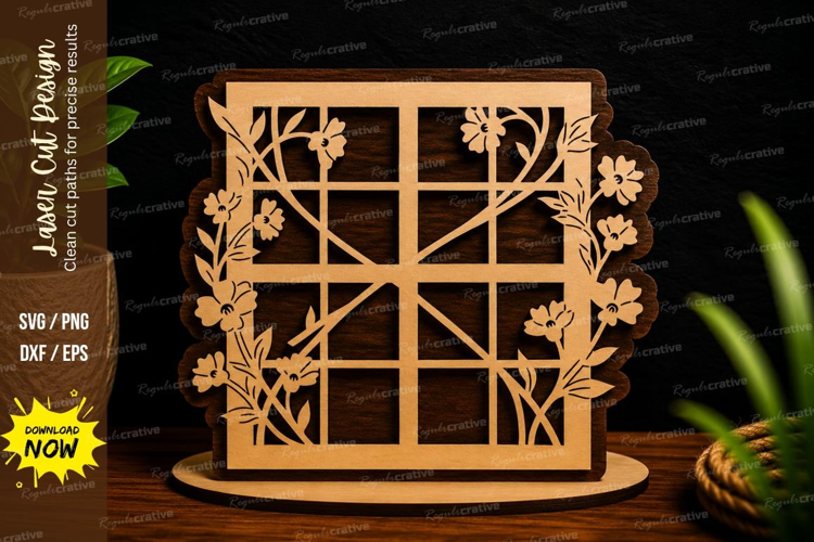 Floral Window Frame Laser Cut SVG Design floral window frame
