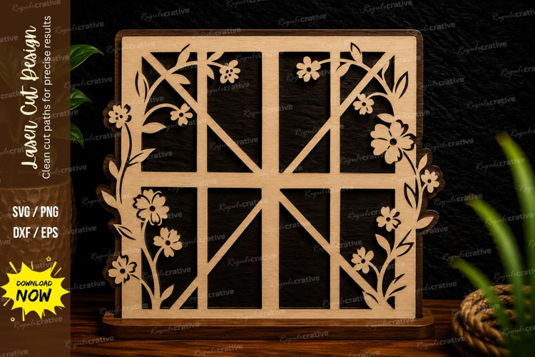 Floral Cottage Window Laser Cut SVG Design cottage window sv