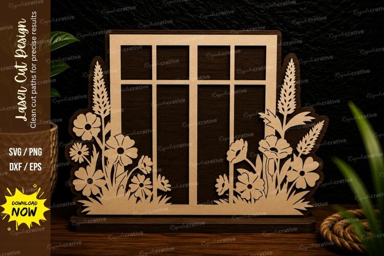 Botanical Window Frame Laser Cut SVG Design botanical window example image 1