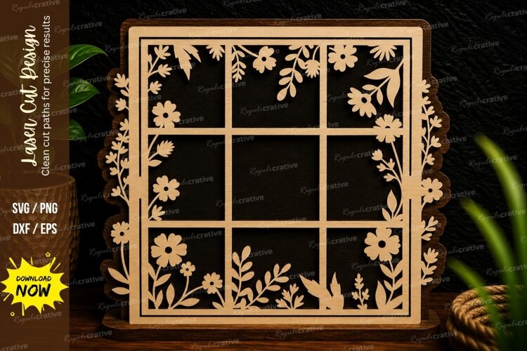 Floral Square Window Frame Laser Cut SVG Design square windo example image 1
