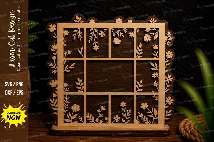 Floral Square Window Frame Laser Cut SVG Design floral windo