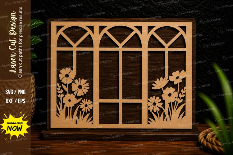 Floral Arched Window Frame Laser Cut SVG Design arched flora