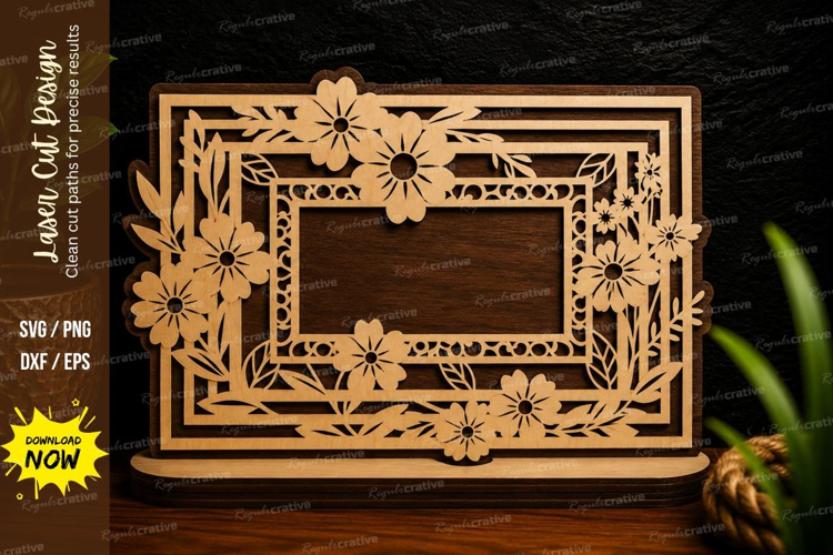 Elegant Floral Photo Frame Laser Cut SVG Design floral photo