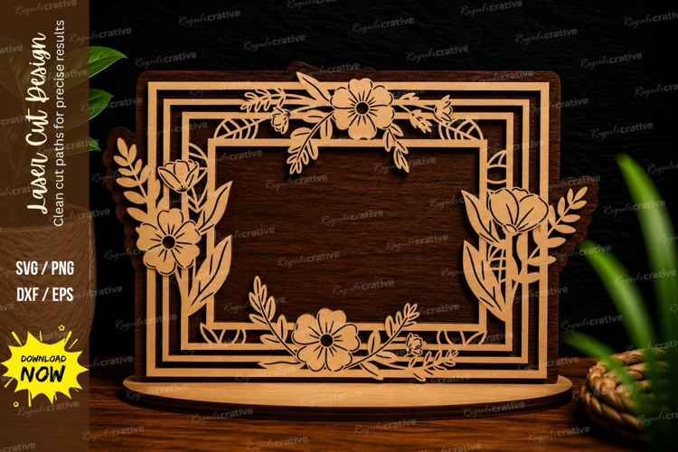 Elegant Floral Rectangle Frame Laser Cut SVG Design floral