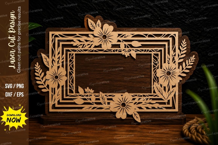 Layered Floral Rectangle Frame Laser Cut SVG Design layered