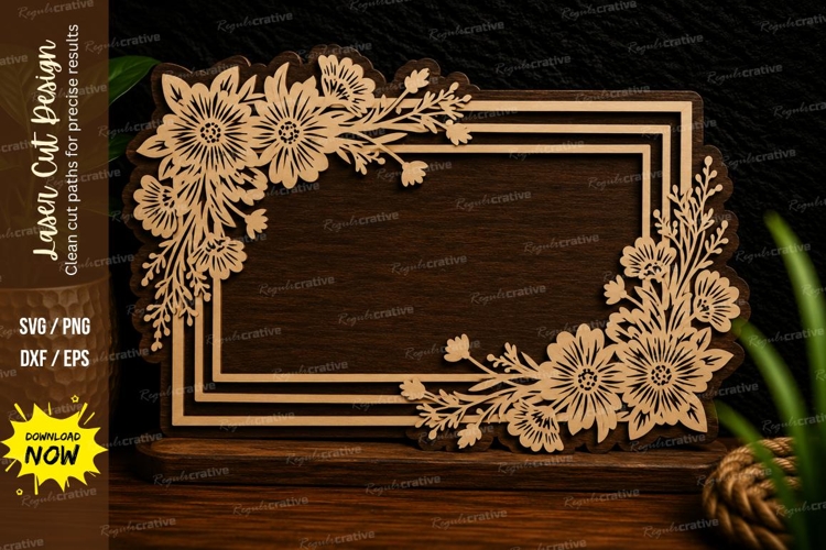Blooming Floral Corner Frame Laser Cut SVG Design blooming