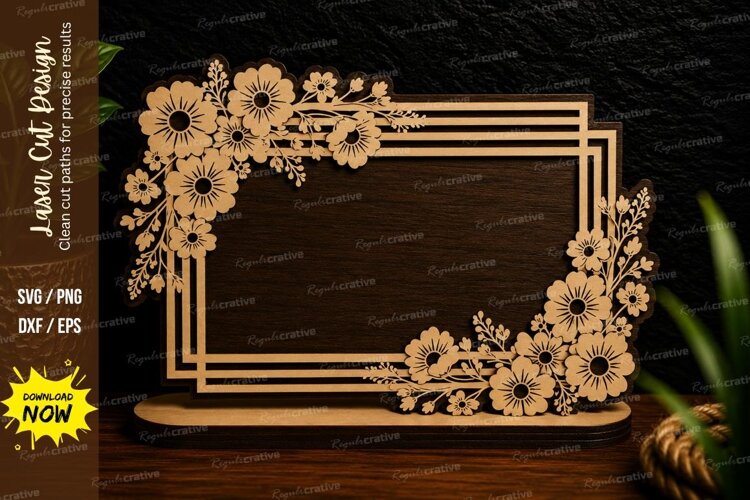 Blooming Flower Border Frame Laser Cut SVG Design flower bor example image 1