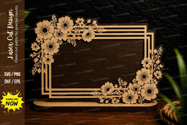 Blooming Flower Border Frame Laser Cut SVG Design flower bor