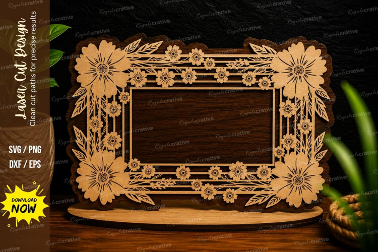 Ornate Floral Rectangle Frame Laser Cut SVG Design ornate