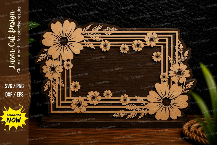 Garden Daisy Rectangle Frame Laser Cut SVG Design garden