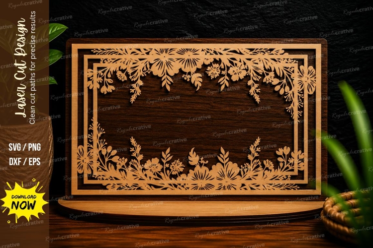 Wildflower Meadow Rectangle Frame Laser Cut SVG Design