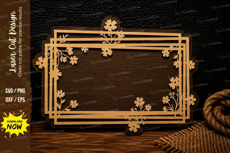 Simple Botanical Rectangle Frame Laser Cut SVG Design simple